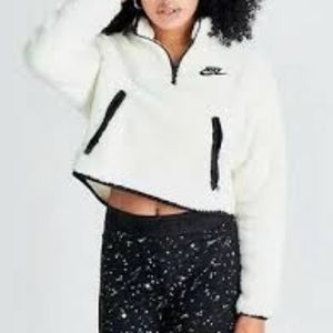 Nike Sherpa Cropped Pullover White/Black Size L